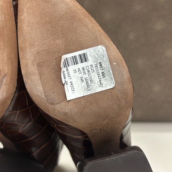 🔥🔥🔥NEW Chloe Croc-Embossed Leather Brown Ankle Boots Heels - Picture 14 of 16